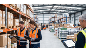 Inventaire de stock réalisé dans un entrepôt industriel.