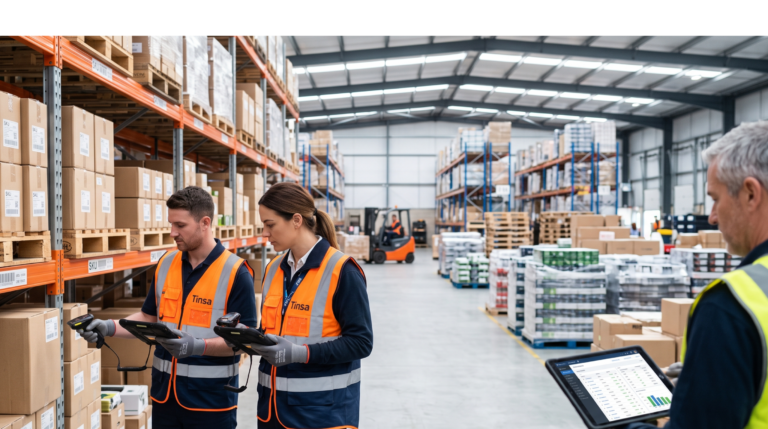 Inventaire de stock réalisé dans un entrepôt industriel.
